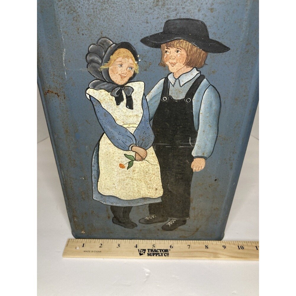 Vintage Folk Art Hand Painted Tin Berry Bucket Pail w/ Lid Farmhouse Country - Picture 7 of 8